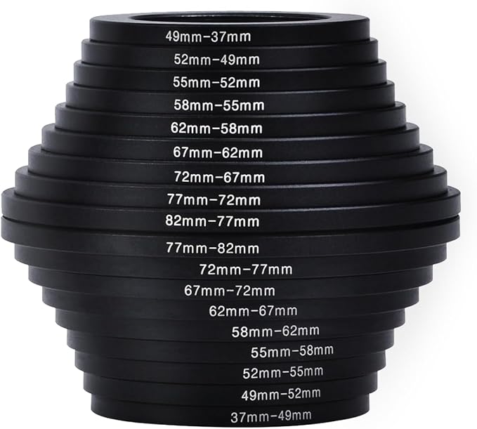 Juego de 18 Anillos Adaptadores para Filtros de Cámara miniatura 7