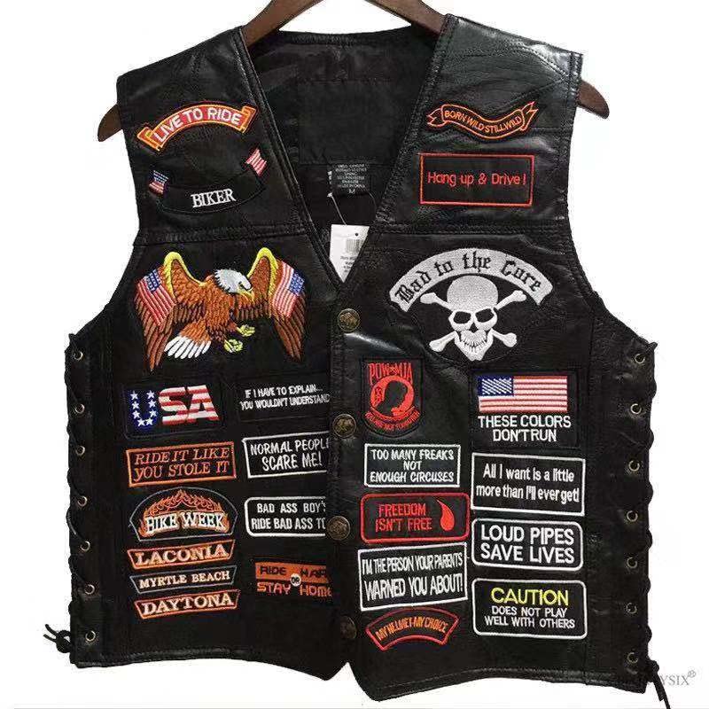 Men's Motorcycle Leather Vest American Flag Eagle Embroidered PU Vest2