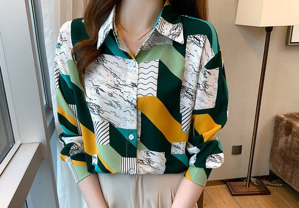 Tops De Mujer,Blusa De Satén para Mujer Camisa De Costura Verde Manga Larga Camisas De Seda De Moda Vintage Camisa De Negocios con Botón Tops De Fiesta Sexy Blusa De Oficina De Trabajo Casual para N