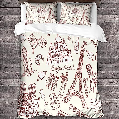 Parure de lit Tour Eiffel en microfibre style industriel avec 2 taies d'oreiller