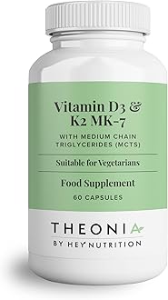 Vitamin D3 & K2 MK-7 with MCT Oil - 100ug Each - Support Healthy Bones, Teeth, Muscles, Immune Function, Fatigue - Highly Potent Max Strength Nutrients - 60 Capsules, Non GMO, Vegan