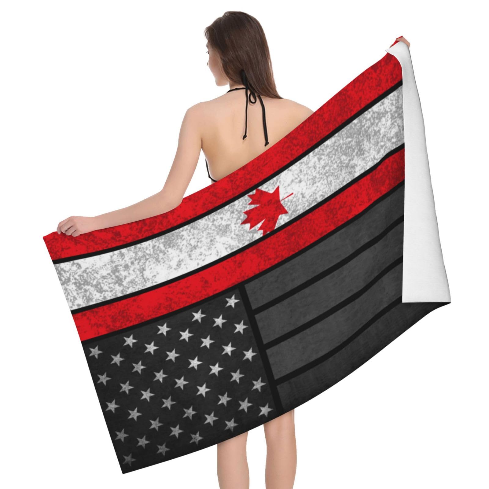 HLBSDM Microfiber Vintage Canada Canadian and America Flag Beach Towel Quick Dry Soft Sand Free Beach Towels for Pool Swim Beach Lightweight Thin Towels