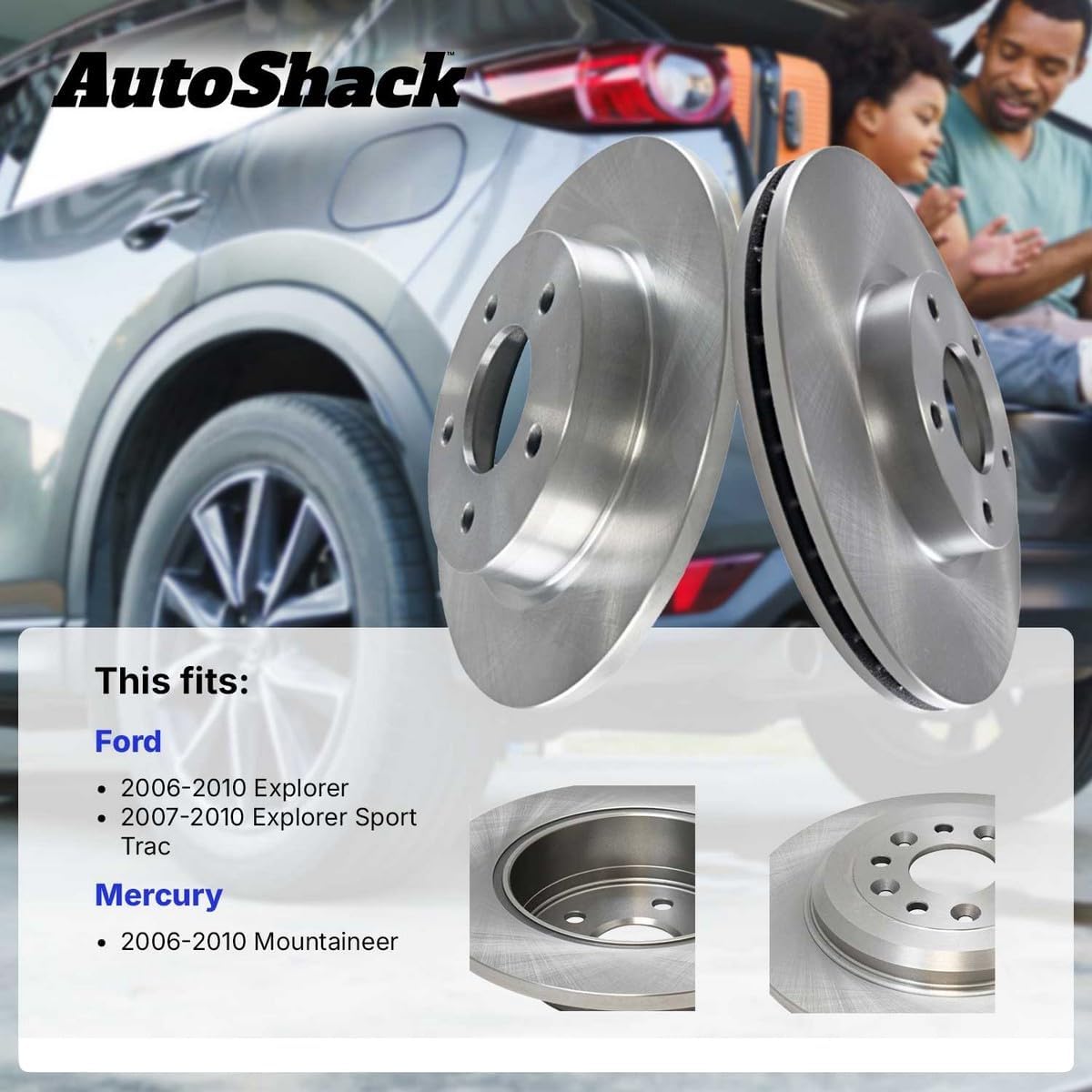 AutoShack Front Vented Brake Rotors 2-PC Set Replacement for 2006-2010 Ford Explorer 2007-2010 Ford Explorer Sport Trac 2006-2010 Mercury Mountaineer 12.01" (305 mm)