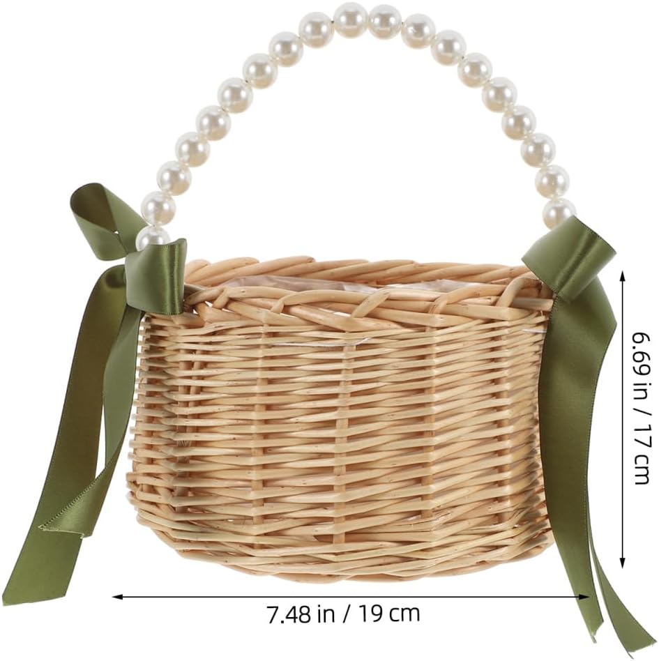 Rattan Flower Girl Basket Small Wicker Basket for Wedding Decor Handwoven Offering for Church