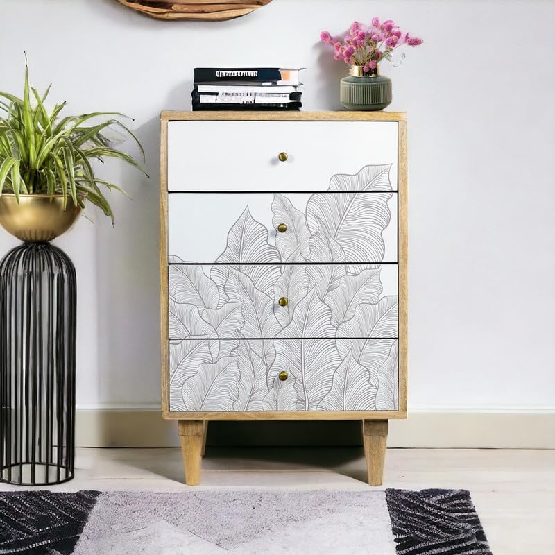 Image of Solid Wood Ranthambore Chest of Drawer | Dresser with 4 Drawers | Wooden Chest of Darwers | Chest of Drawers with Storage | Finish- Natural and White