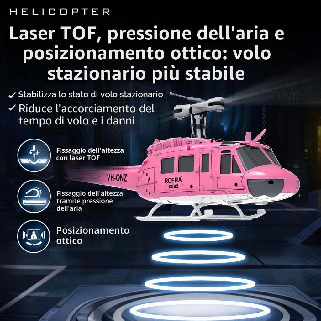 C032 Elicottero RC per Adulti, UH-1 Huey 6CH Militare Scala Elicottero RC acrobatico senza alettoni con Volare a testa in giù 3D Rotolamento e sistema di posizionamento intelligente(Yellow)