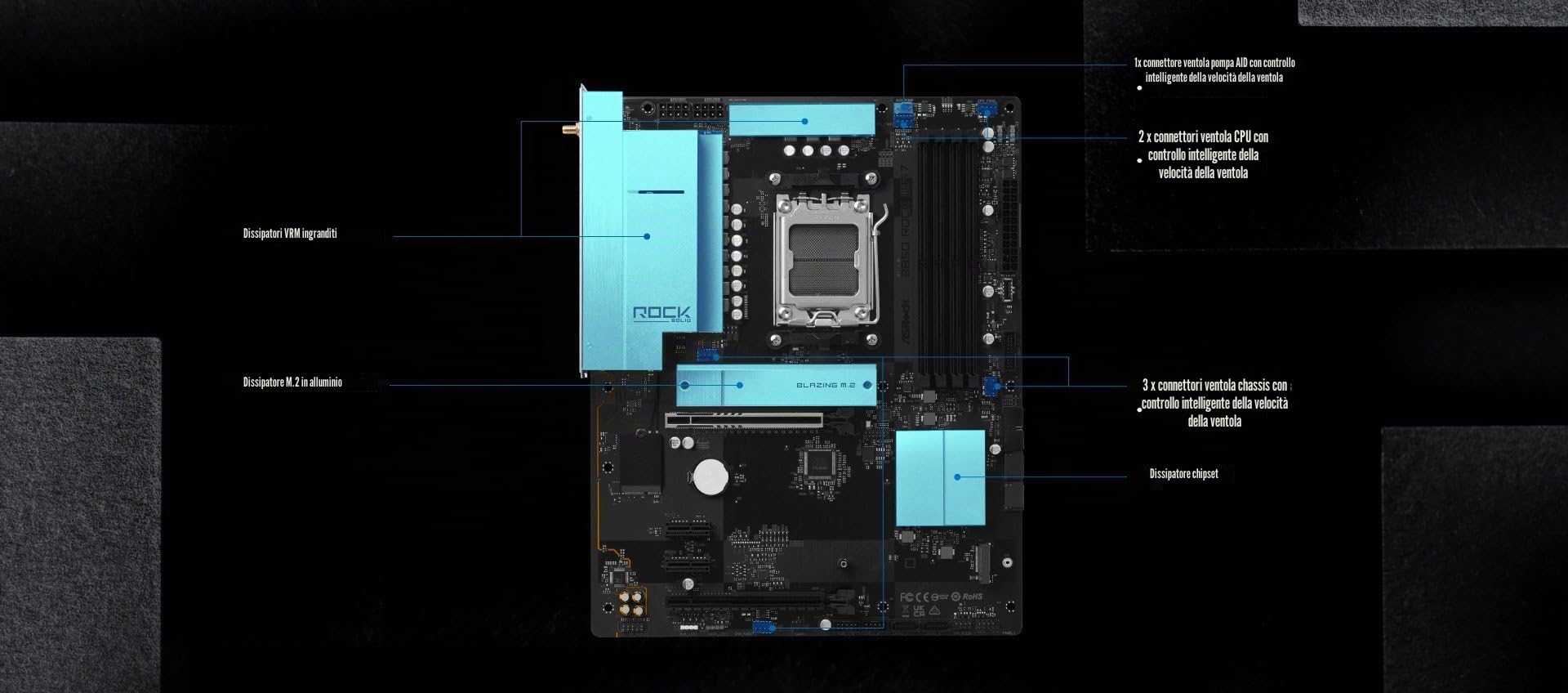 Asrock B850 Rock Wifi 7 Amd B850 Socket Am5 Atx (asrock B850 Rock Wifi 7 Amd Am5 Socket Motherboard, Atx, 4x Ddr5 Slots, 2x M.2 Socket, Fitted I/o sh