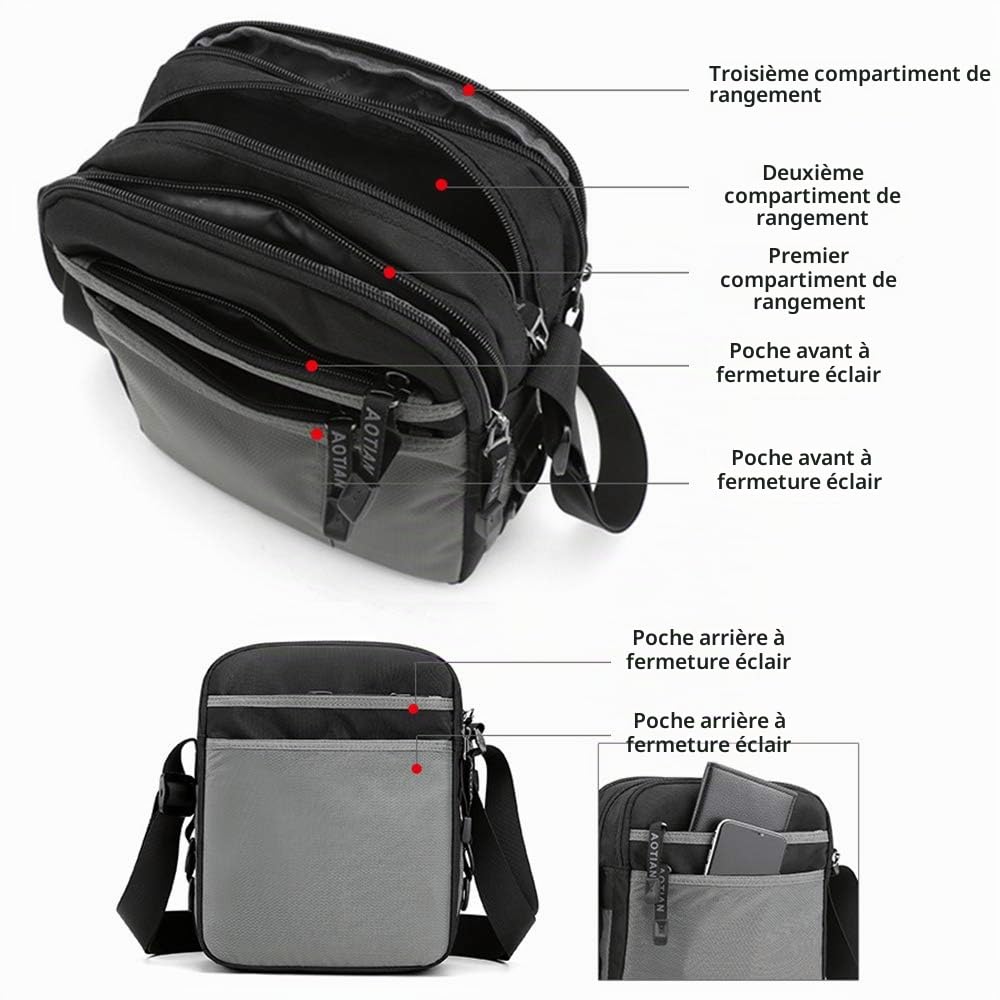 SPAHER Sacoche Homme Sac a Main Homme Sacs D'épaule Sac Bandouliere Hommes en Nylon Sacoche Besace Messenger Bag Sac d'affaires Crossbody Sac de Voyage Travail et Scolaire