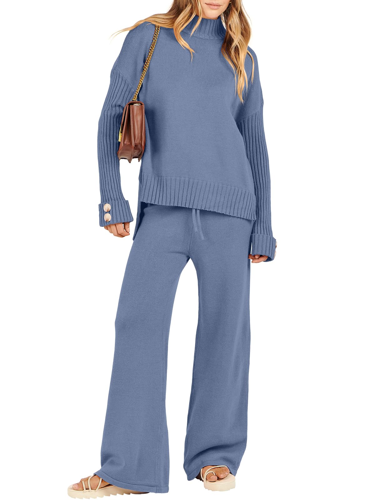 ANRABESSWomen's Two Piece Outfits Sweater Sets Long Sleeve Knit Pullover and Wide Leg Pants Lounge Sets