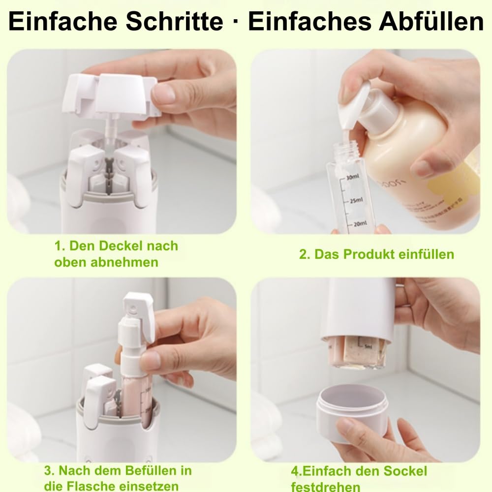 Cleanvo 4-in-1 Reise und Gym Spender,Tragbare, nachfüllbare,Kompakt und platzsparend für Shampoo, Lotion,Duschgel