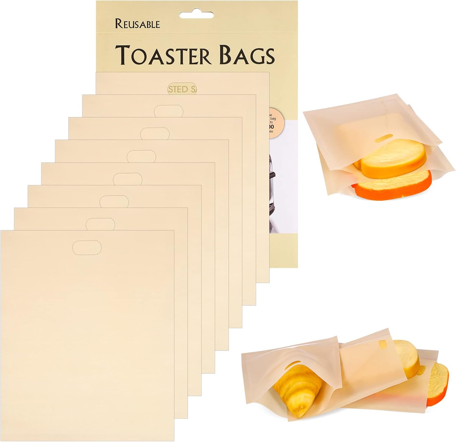 Bestomrogh 8 Pack Reusable Toaster Bags, NonStick Toastie Bags for Toaster Reusable Sandwich