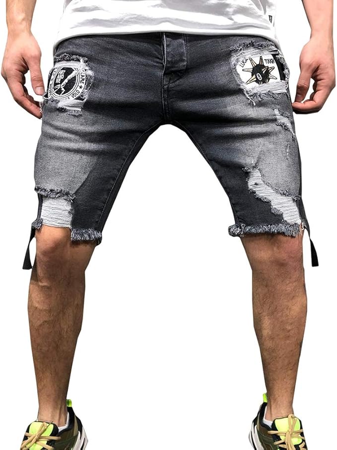 Elasticizzati da Uomo Strappati Jeans, Spiaggia Pantaloni Corti Bermuda Pantaloncini  Pantaloncini di Jeans con Risvolto in Denim : Amazon.it: Abbigliamento