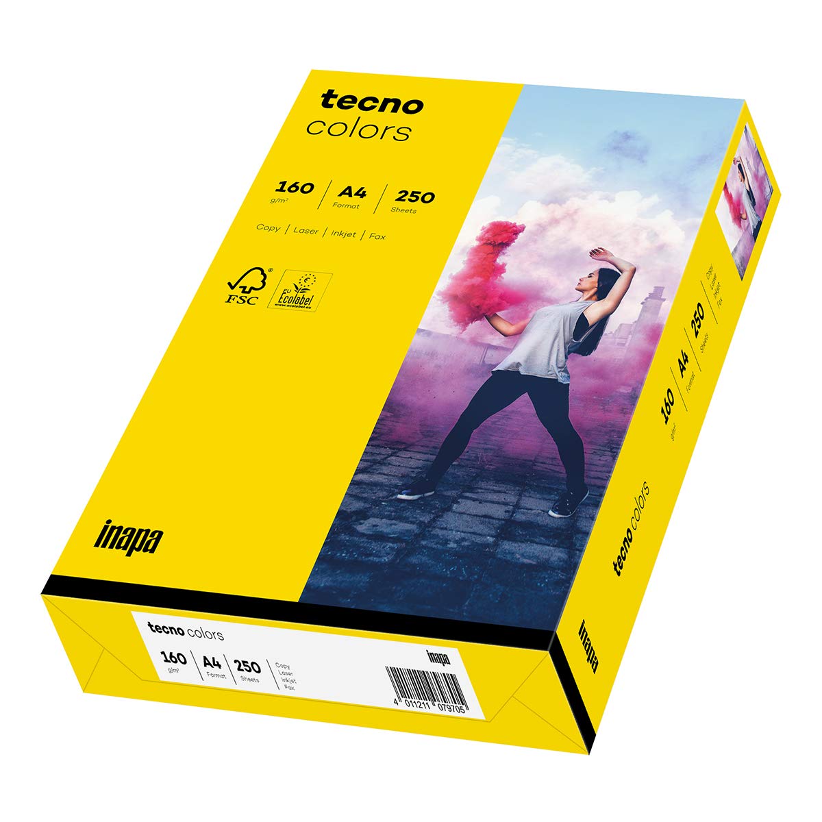 inapa Carta colorata per stampante tecno colorata: 160 g/m², A4, 250 fogli, giallo intenso