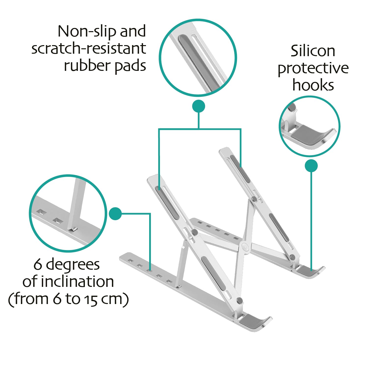 Przenośna podstawka pod laptopa, stop aluminium z recyklingu, lekka, antypoślizgowa, przenośna, składana, podstawka pod laptopa - wentylacja i odprowadzanie ciepła, 6 poziomów regulacji