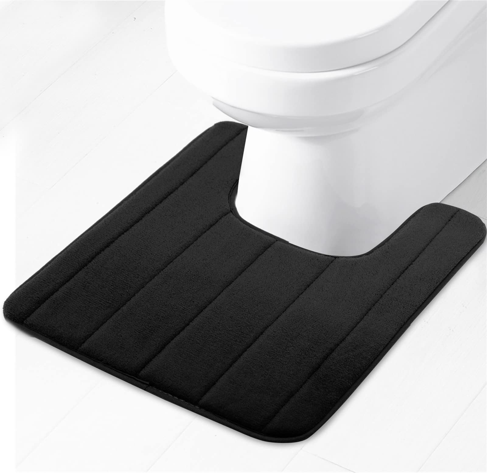 Lifup Soft U-Shaped Bathroom Rug, Memory Foam Bath Mat, Non Slip Water Absorption Dry Fast Toilet Mat, Bathroom Floor Mat Black 1.3 x 1.6 Feet