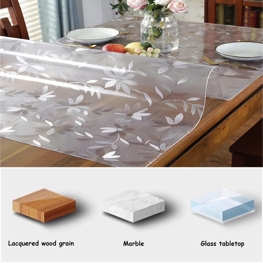 GYYFQH Tischfolie Transparent 2mm mit Muster Durchsichtige Matt Tischdecke Tischschutz mit Blumen Schutzfolie Abwaschbar PVC für Hochglanz und