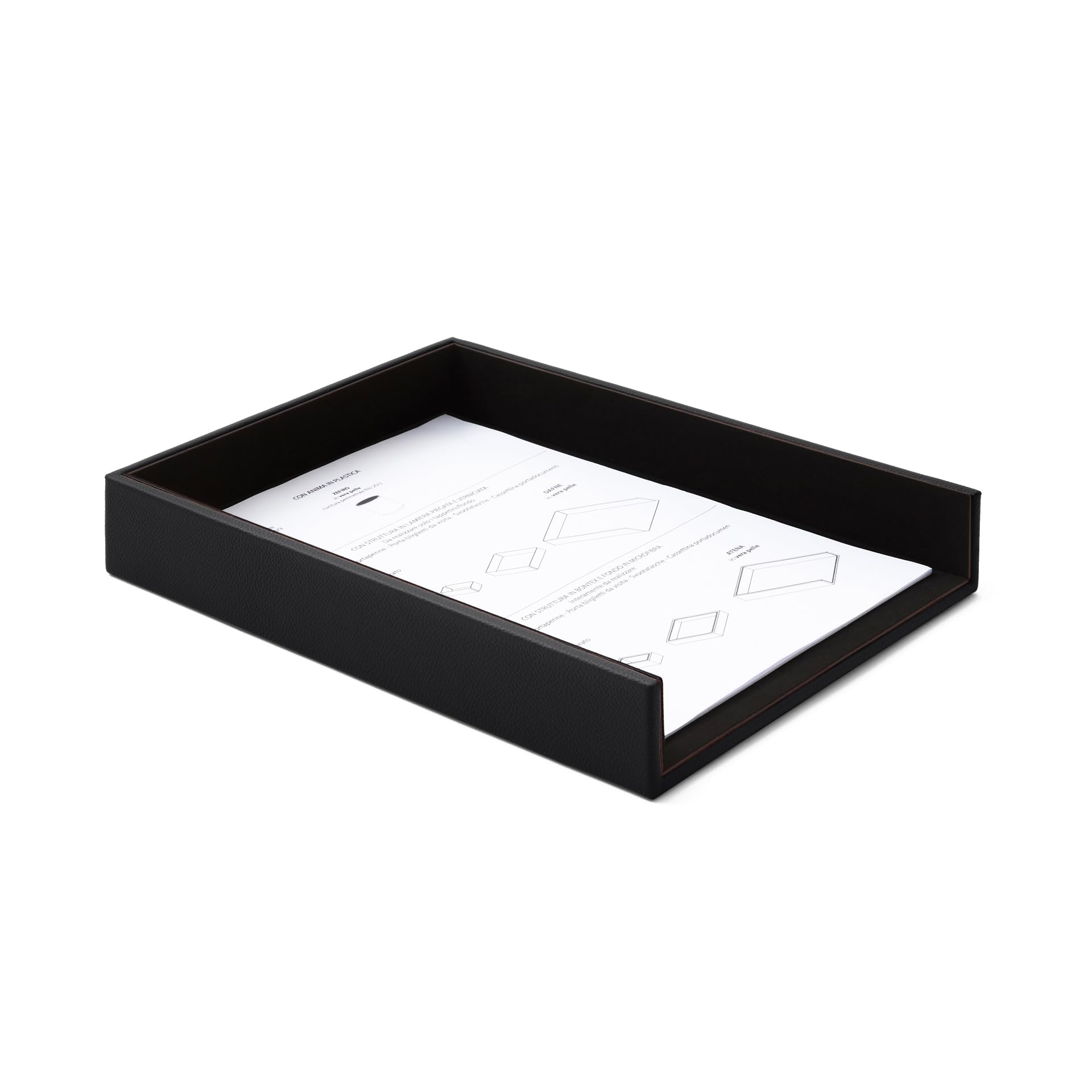 Eglooh - Atena - Organizador Papeles para Escritorio Piel Genuina Negra - Bandejas Oficina para Documentos Folios - cm 32 x 24,2 x H.5 - Made in Italy