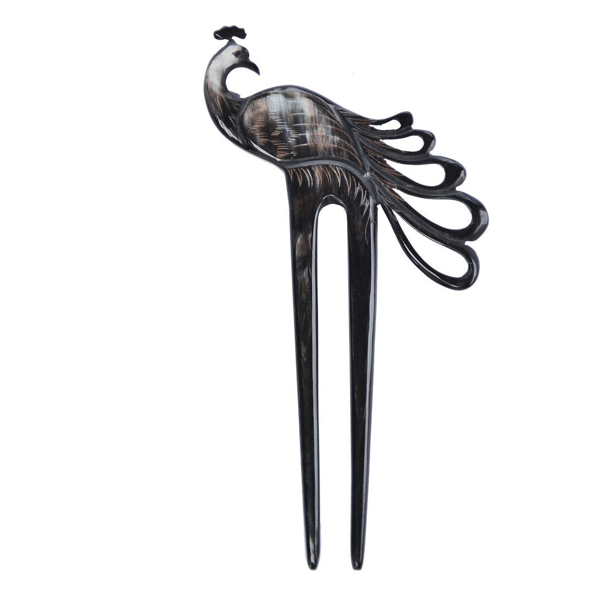 Marycrafts Peacock Buffalo Horn Hair Fork Hair sticks Accessories Handmade Black