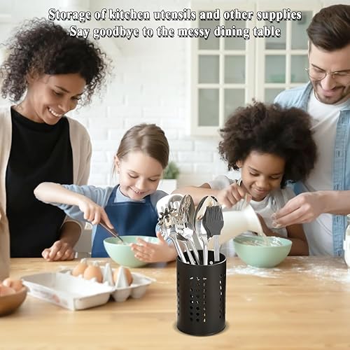 Miniatura 6 de Evanda Soporte para utensilios de cocina para encimera, paquete de 2, organizador de utensilios de acero inoxidable negro, organizador elegante de