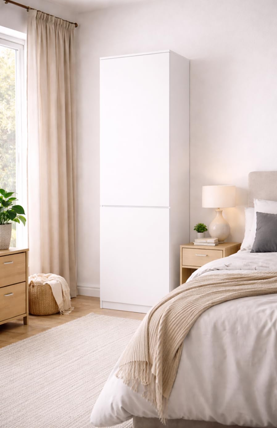 Mehrzweckschrank Garderobenschrank Kleiderschrank mit 2 Türen und 5 Fächern Universeller Schrank für Büro und Zuhause 180,5x50x40cm (Weiß)