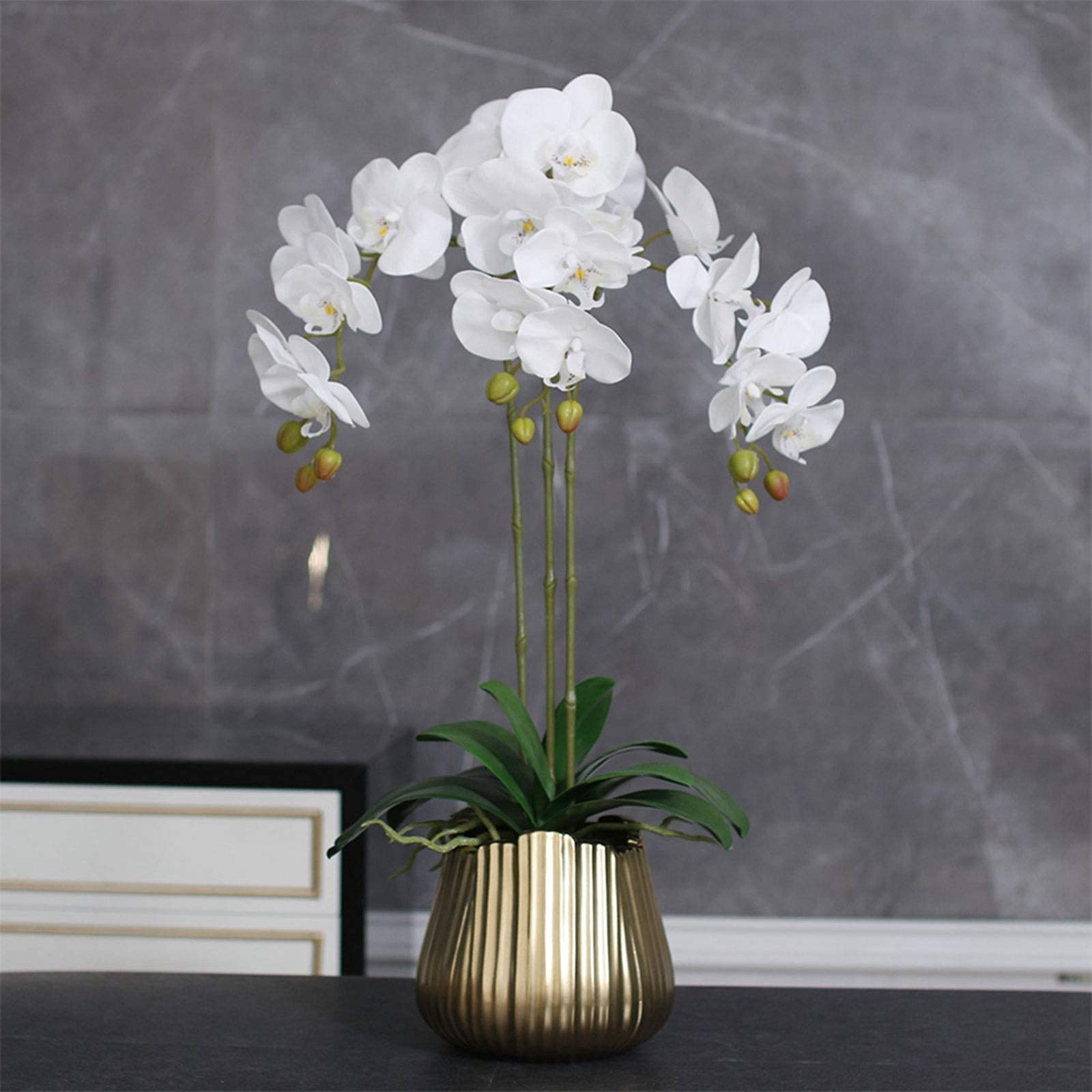 Delicati fiori artificiali di orchidea finta composizione con vaso, bonsai di fiori artificiali per camera, hotel, soggiorno, matrimonio, decorazione per la casa, tavolo da pranzo