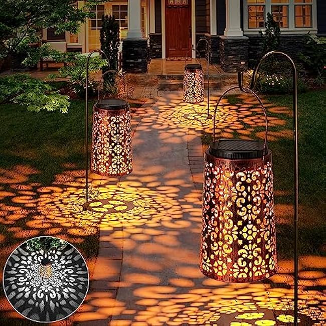 JSOT Solar Lanterns - Solar Lanterns Lights Outdoor Waterproof Gift for Women Mom Grandma, Metal Hanging Lights Decorative for Patio Garden Yard Backyard Porch Table Tree , Cool/Warm Light, 2 Pack