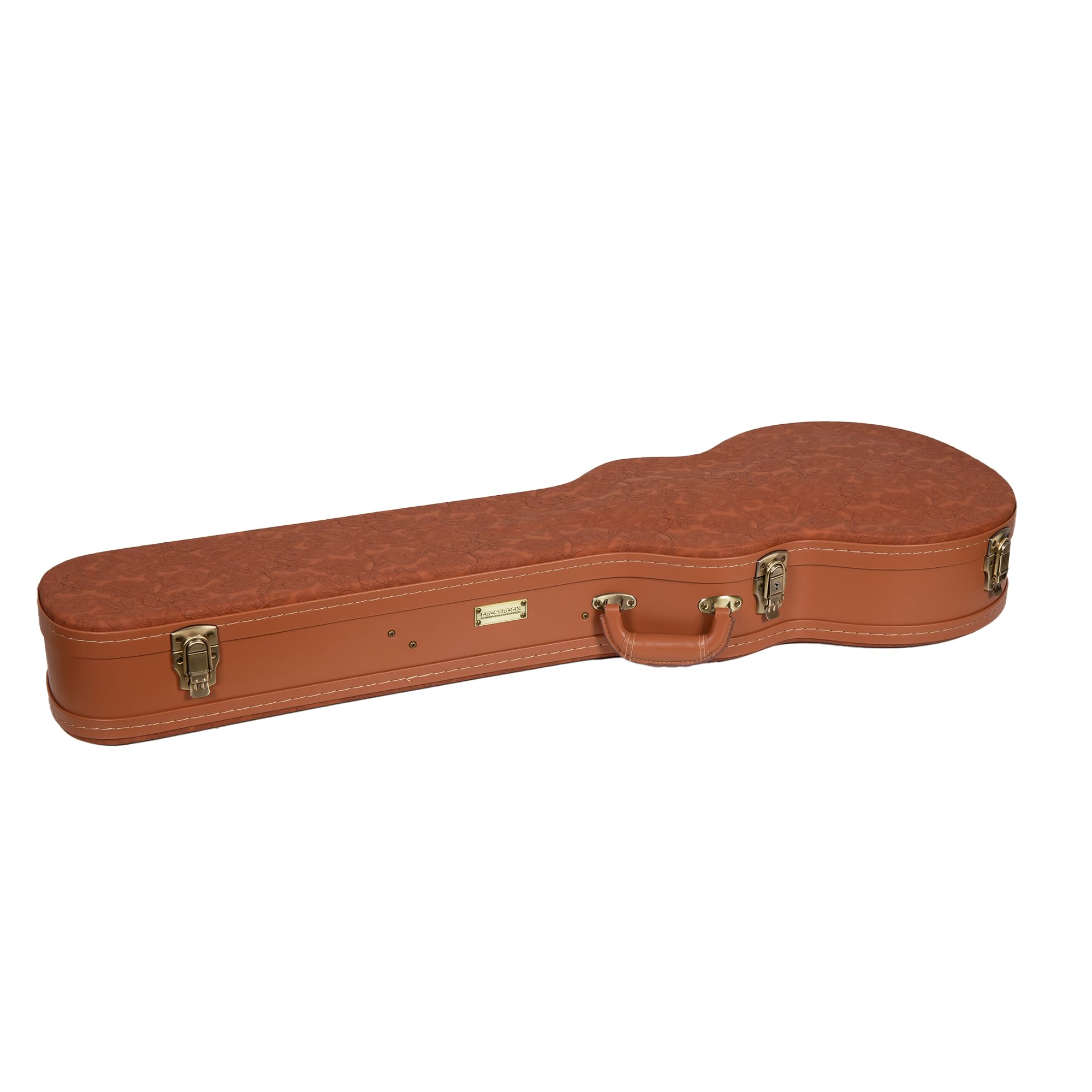 Crossrock Etui na gitarę z serii Relief Les Paul, rzeźbione wykończenie z czerwonego drewna, kość słoniowa, pluszowe wnętrze, zamek – wysokiej jakości drewniana twarda skorupa