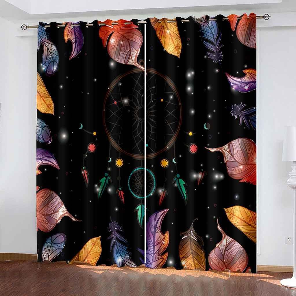 Blackout Eyelet Curtains Feather Creative Night Sky Kids Blackout Curtains Thermal Insulated Ring Top Curtain 2 Panels For Bedroom Hotel Living Room