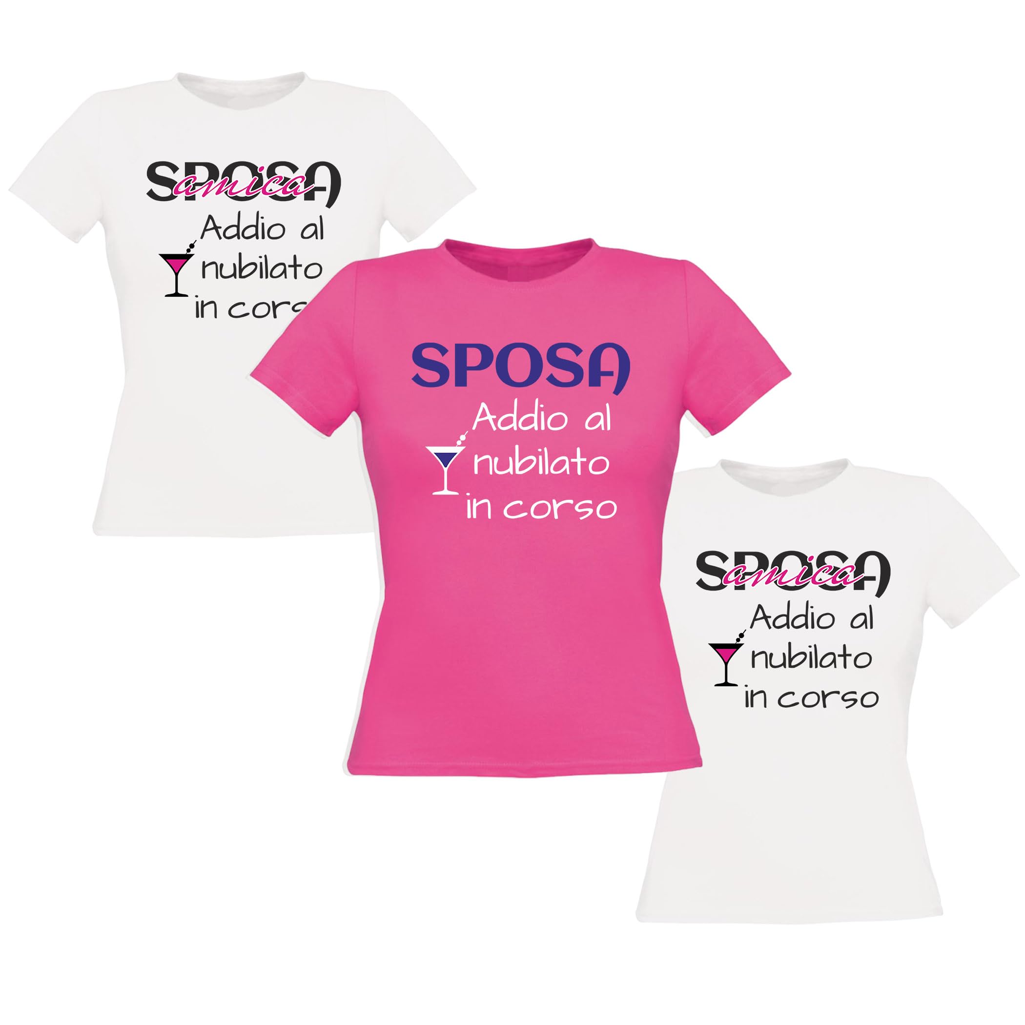 Fashion Graphic Set Magliette t-Shirt Donna Team Bride Sposa per Festa Addio al Nubilato, Amiche Sposa Tshirt Donna Cotone Addio al Nubilato Gadget (Fucsia/Bianco)
