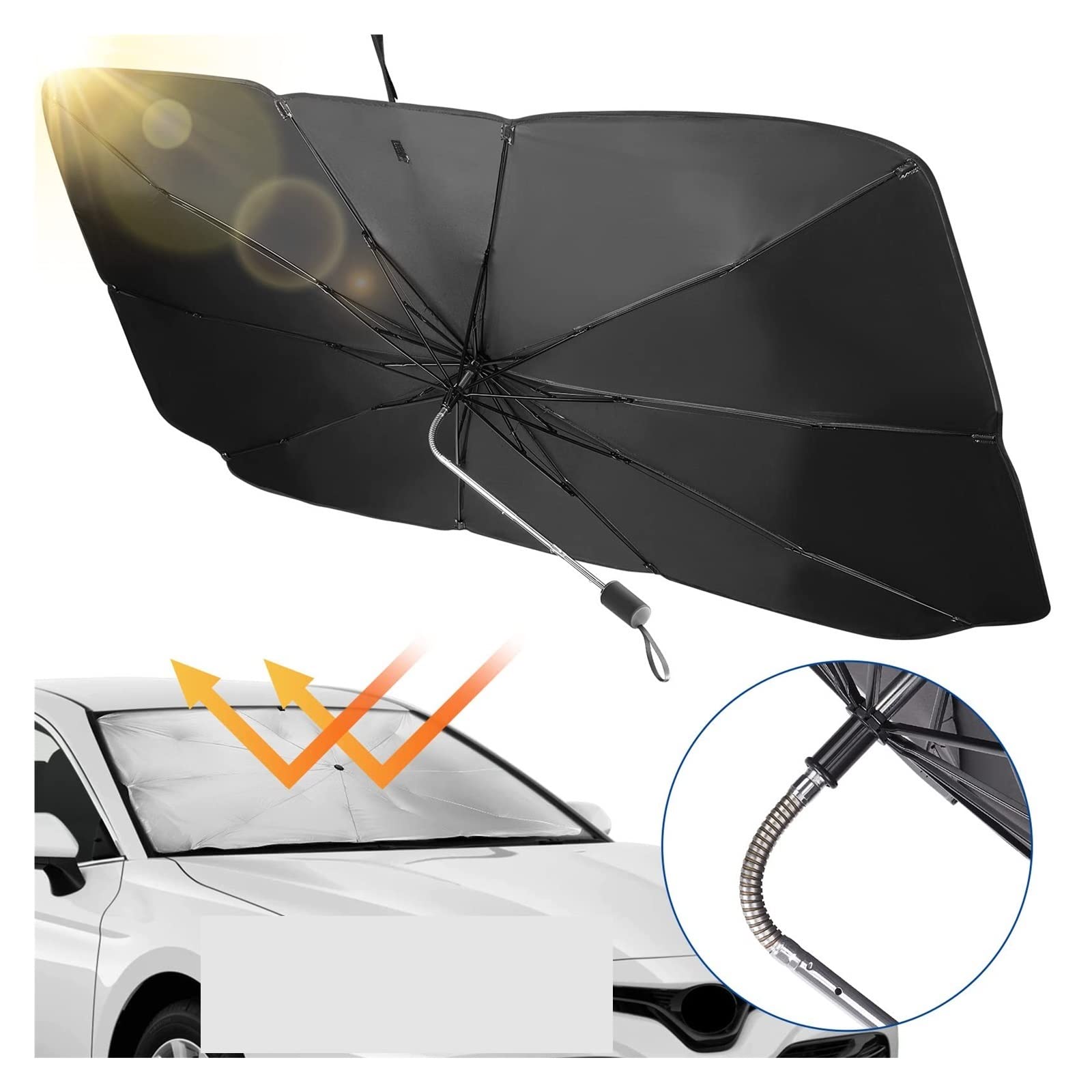 YZACK Ombrello dell'ombra Solare del Parabrezza, Rotazione 360 ​​° Abesta Pieghevole Auto Pieghevole Ombrello del Sole, paradisi del Sole