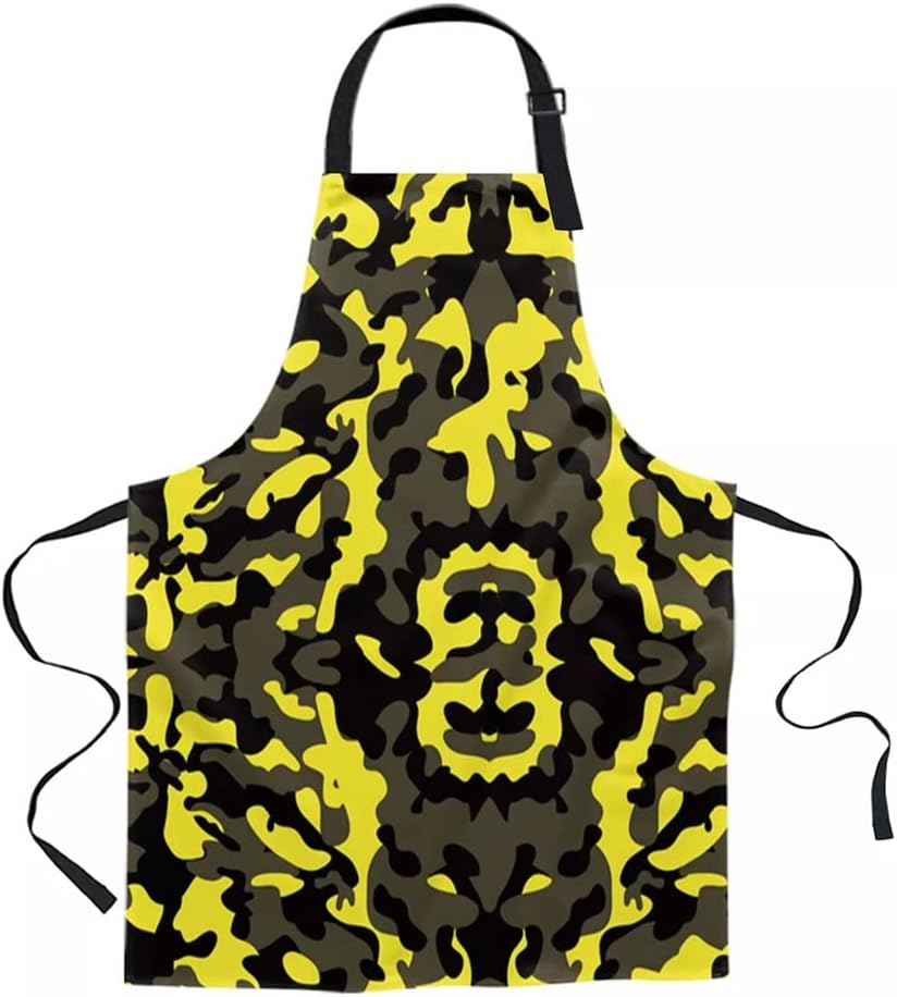 Yellow Printed Kitchen Cooking Baking Aprons Canvas Sleeveless for Women Man Kids Home