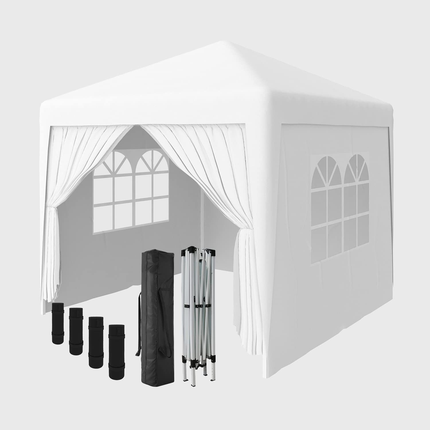 Green Bay Garden Pop Up Gazebo Party Tent Folding Wedding Canopy With 4 Sidewalls and Carrying Bag White 2.5x2.5M