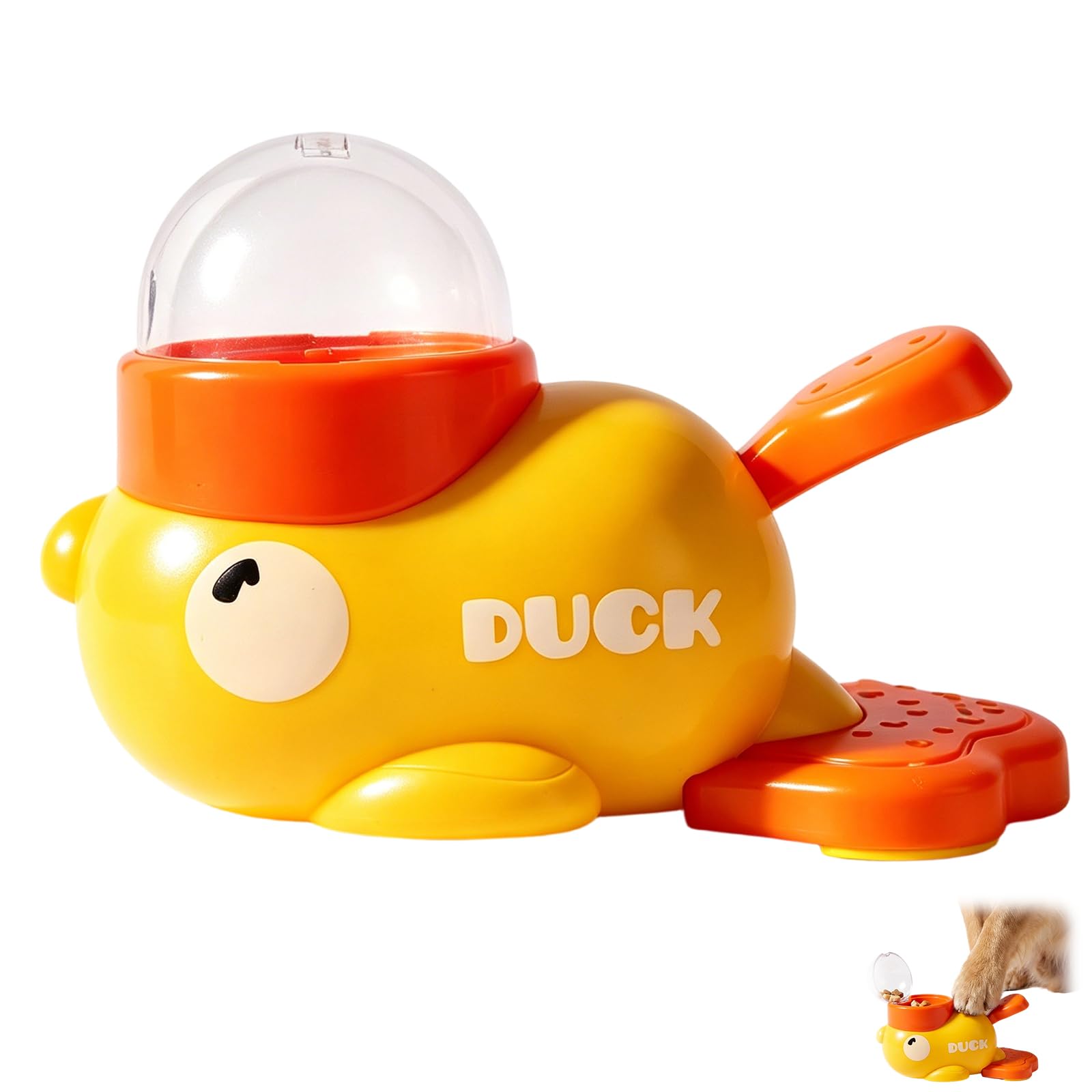 Cat Treat Puzzle, Cat Puzzle Feeder, Dog Treat Dispenser Toy with Three Lids, Interactive Pet Feeding Solution, Slow Feeder Design for Cats and Dogs, Yellow Duck Shape Container, Engaging Pet Activity