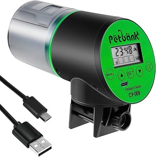 Petbank Automatic Fish Feeder - Rechargeable Timer Auto Fish Feeder with USB Charger Cable for Vacation Weekend Holiday, Fish Food Dispenser for Aquarium or Fish Tank