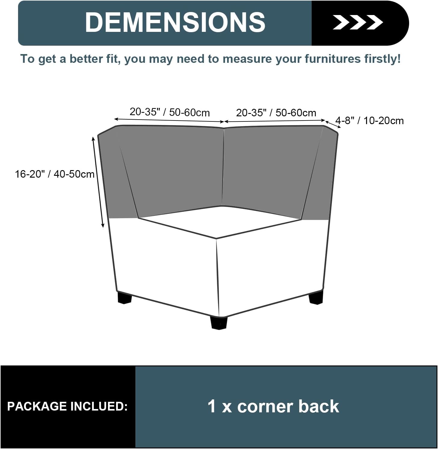 Seat Cushion Cover and Back Covers for Corner Sofa Stretch Jacquard, Non Slip L Shaped Sofa Slipcover with Storage Ottoman, Sectional Couch Cover for Chaise Lounge (Dark Grey,Corner Back Cover)