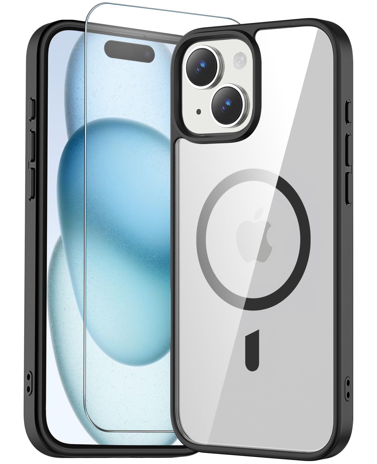Temdan for iPhone 15/14 Plus Case with Screen Protector Black