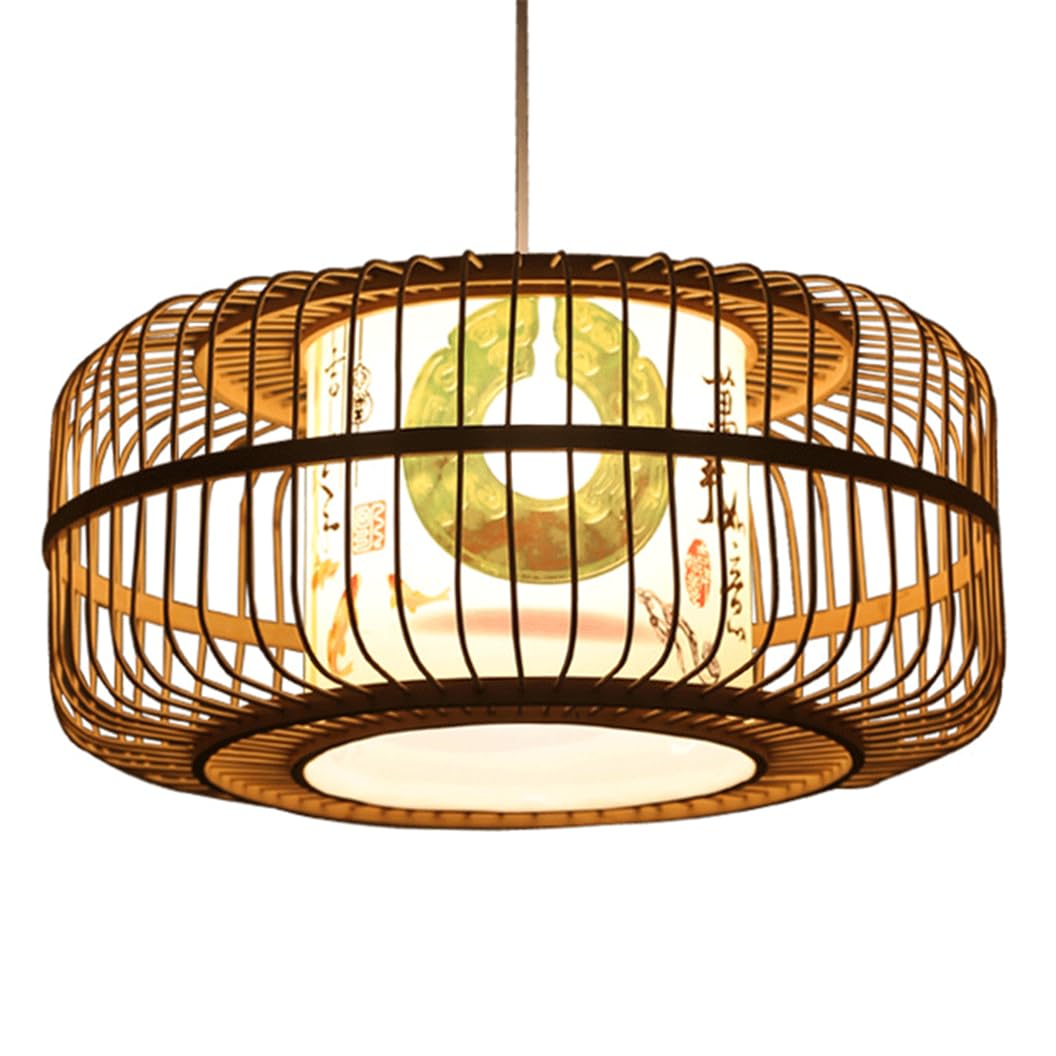 CSSYKV Antique Chinese Style Pendant Light Double-Layer Lantern Natural Wicker Bamboo Chandeliers for Restaurant Decor Ambient Lighting Fixture for Boho Style Farmhouse Dining Room Hallways