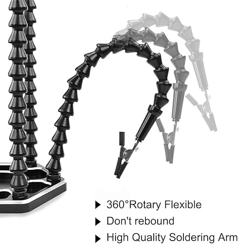 Miniatura 4 de Soldering Helping Hands - Soporte de agarre de tercer tornillo de banco con seis brazos flexibles, base grande y alambre de soldadura de estaño para