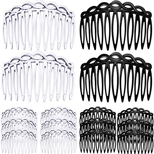 16 Pieces Women Hair Comb Accessories French Hair Side Combs Plastic Twist Decorative Comb Hair Clips Bridal Wedding Veil Teeth Hair Combs for Girls (Black, Transparent)