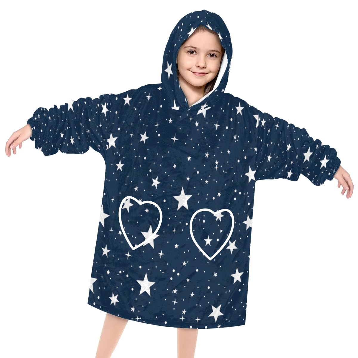 Wearable Blanket Hoodie for Kids, Dreamy starry sky Fleece Sweatshirt Blanket Oversized Blanket Sweatshirt with Pocket Flannel Warm Hooded Blanket 6-10 Year Old Girl Boy Gift, One Size