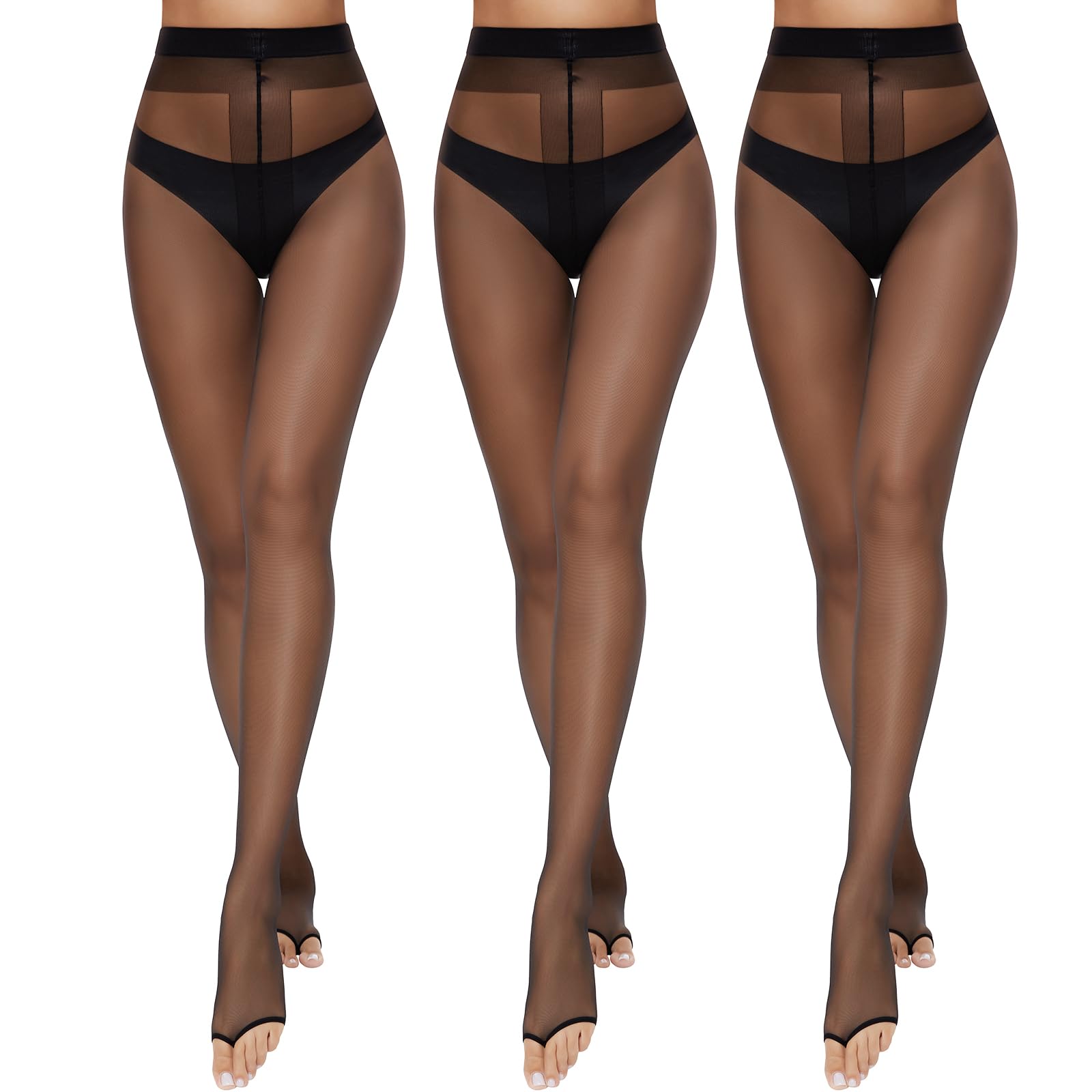 Toeless Sheer Tights 10D Open Toe Pantyhose for Women High Waist Tights Without Toes 3 Pairs