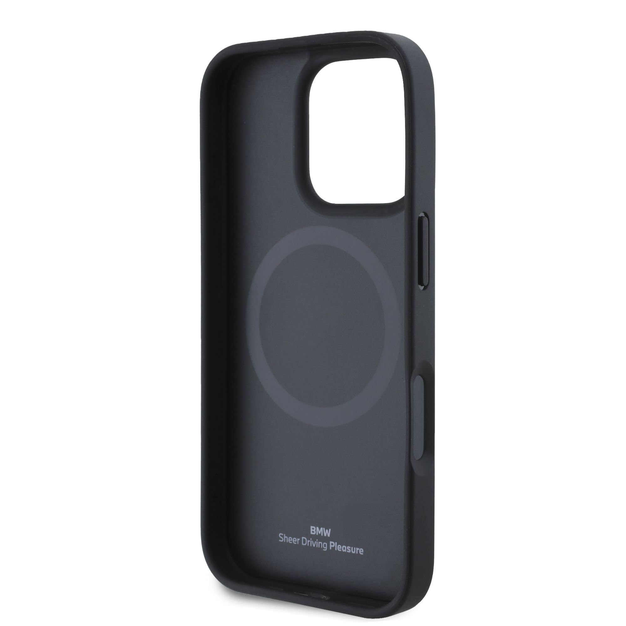 CG Mobile BMW HC M - Funda de teléfono diseñada para iPhone 16 Pro, Duradera, a Prueba de Golpes, Compatible con Magsafe, Funda de Poliuretano Perforada de línea Tricolor, Color Negro