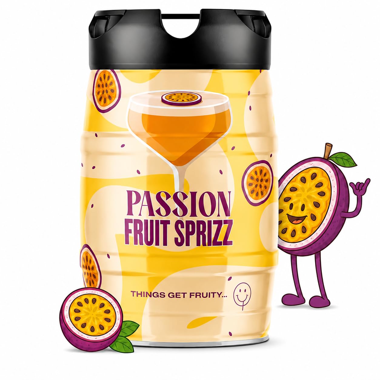 Cocktail Fass - Passion Fruit Spritz 5L – Inspiriert vom Pornstar Martini – Partyfass mit Alkohol zum Selberzapfen – Bis zu 20 Cocktails