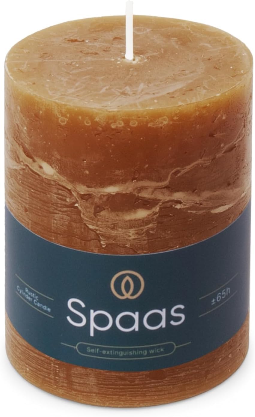 Spaas Rustikale Stumpenkerze, 70/70 mm, 25 Stunden und 70/95 mm, 35 Stunden und 80/110 mm, 65 Stunden, Cognac