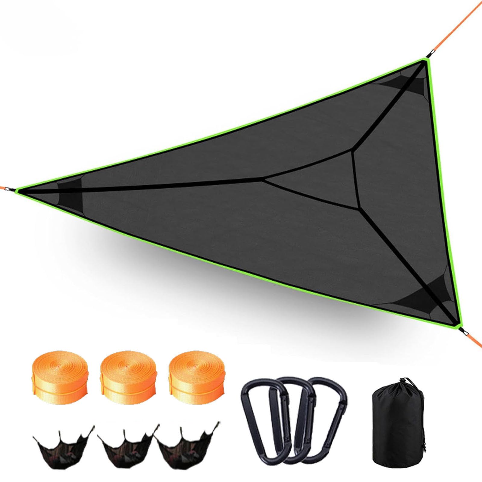 Amaca da campeggio triangolare, amaca portatile per più persone da 4/2,8 m per adulti, con 3 cinghie e borse in rete, custodia, massimo 400 libbre, per viaggi in giardino all'aperto black 4*4*4meters