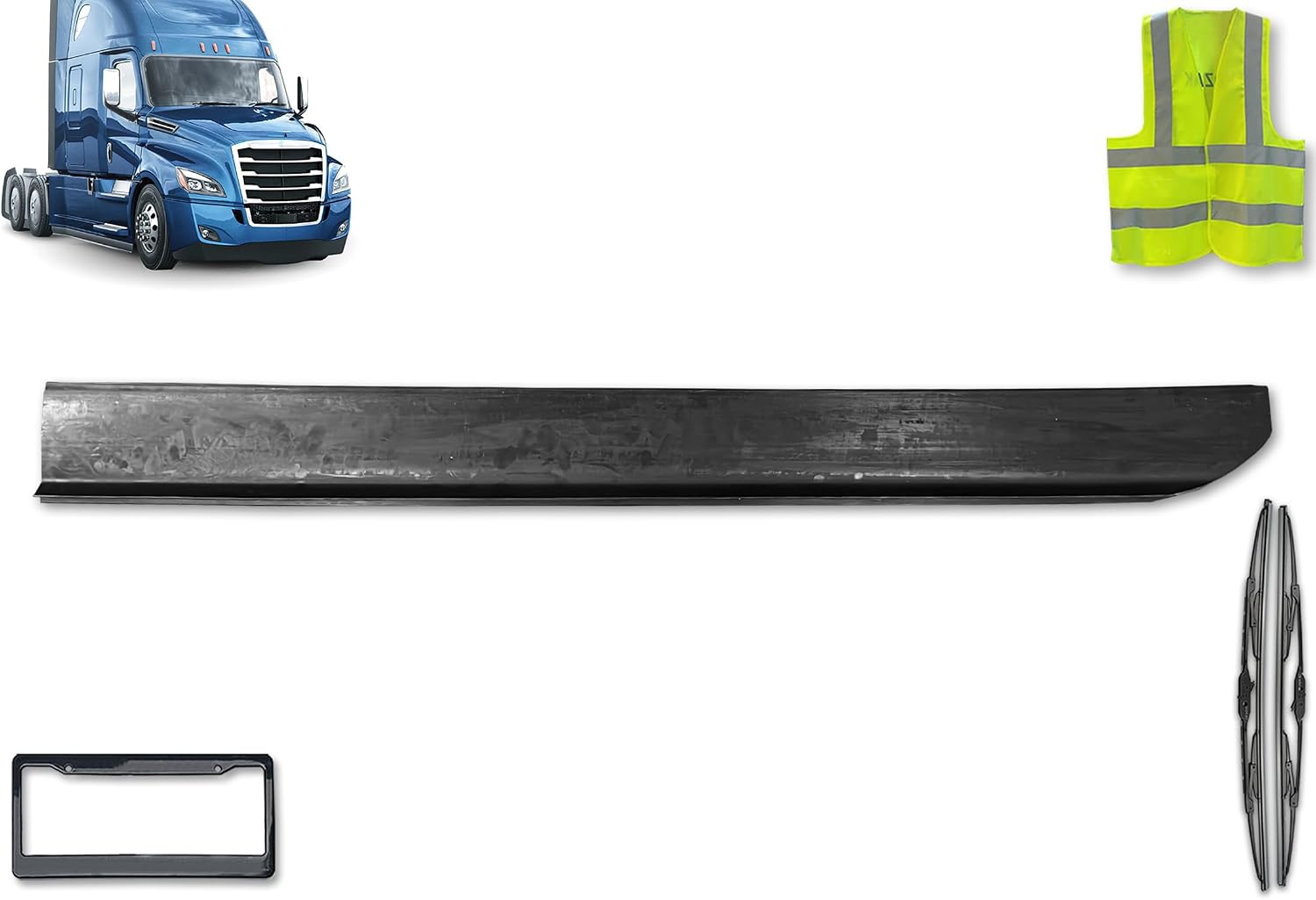KOZAK Front Skirt Fairing Panel Stripe Long Compatible with Cascadia 2018+, Right Passenger Side, Includes Logo, 2X 22 Windshield Wipers, License Plate Frame, and Reflective Vest