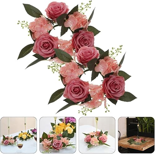 Miniatura 8 de BESPORTBLE Anillos florales para velas, coronas de rosas artificiales, corona de velas para pilares de primavera, 3 pulgadas7.9 in, 3 piezas
