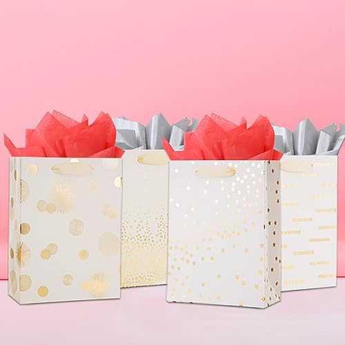 Miniatura 5 de UNIQOOO 12PCS Assorted Metallic Gold Gift Bags Bulk, Medium 9 Inch, Polka Dots, Star Geometric Paper Gift Wrap Bag, For Wedding Birthday Gift