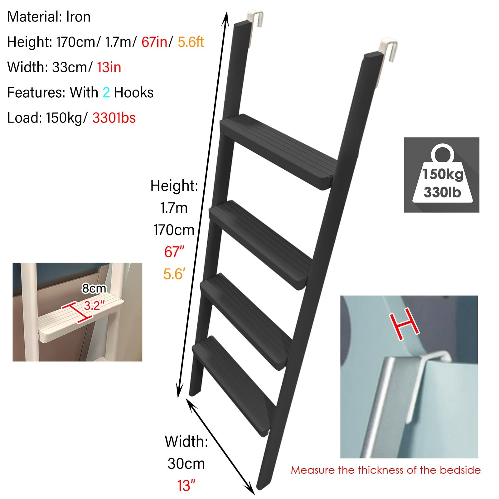 Échelle De Lit Superposé En Métal Avec Crochets Sécurisés, Montage