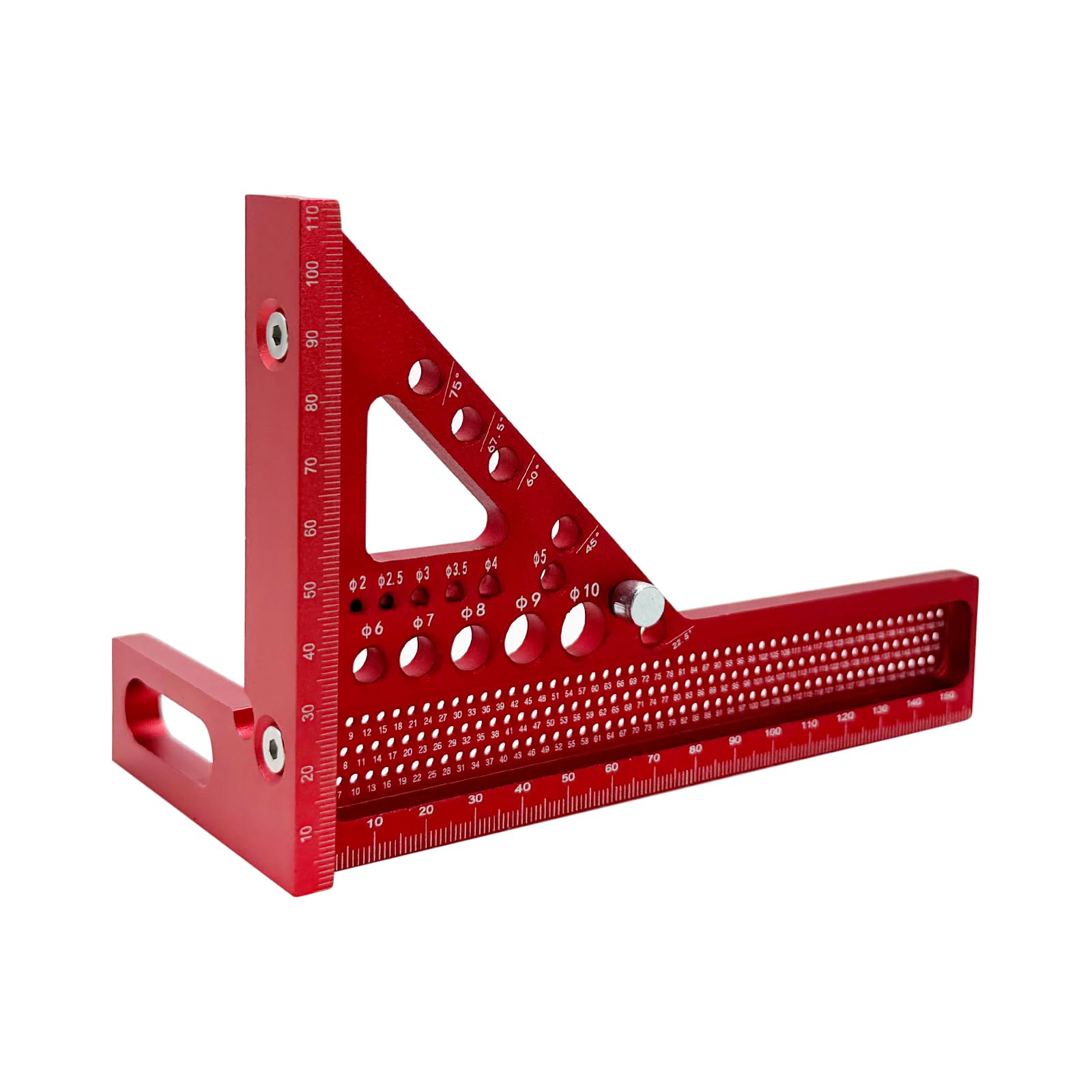 Metric Try Square, 8mm Thick Extended Blade for Accurate Layout, Red Aluminum Woodworking and Carpentry Tool